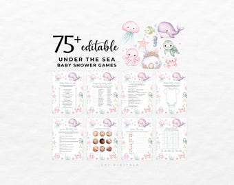 75+ editable under the sea baby shower games printable ocean animals baby shower party games seawater animals fun activity games US02