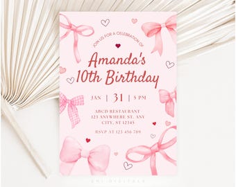 Pink Bow Coquette Birthday Invitation