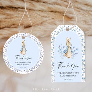 peter rabbit thank you tag editable favor tag printable baby shower peter rabbit round favor tags baby shower easter bunny gift tag BPR01