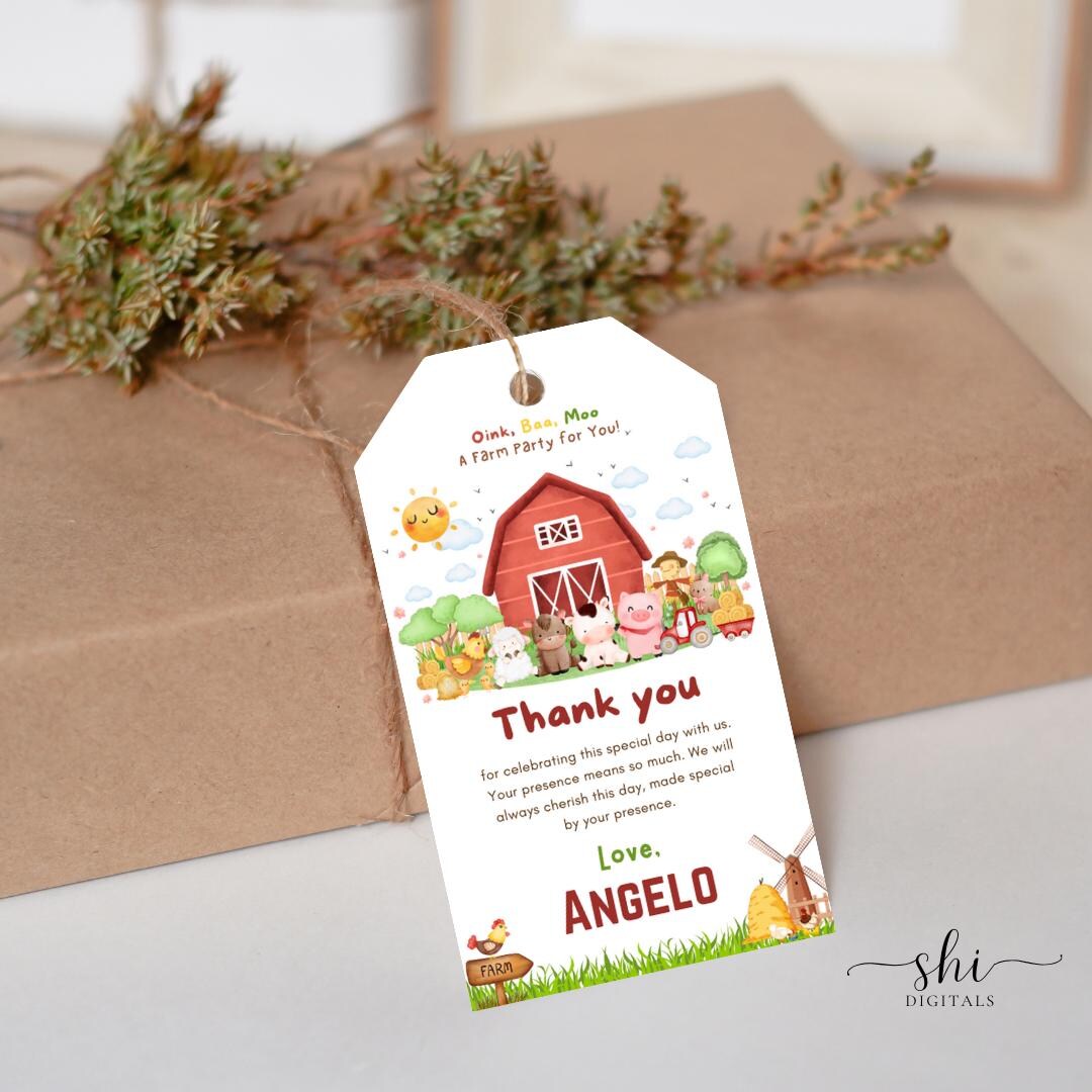 Editable Farm Thank You Party Tags Barnyard Birthday Favor Gift Tags ...
