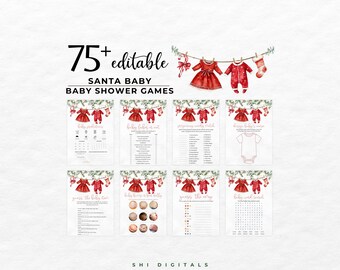75+ Editable Santa Baby Shower Game Bundle Holiday Games SB03 Christmas Baby Shower Game Pack Winter Baby Clothes Holiday Baby Shower Games