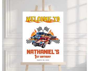 editable hot cars welcome sign wheels birthday event sign racing cars sign printable racing car welcome sign hot cars birthday sign HC01