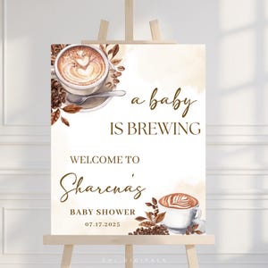 brewing coffee welcome sign coffee bean baby shower welcome sign printable brewing coffee editable welcome sign a baby is brewing BC01