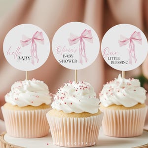 pink bow cupcake toppers pink bow baby shower cupcake toppers printable cupcake toppers editable cupcake toppers girls baby shower pink PB01