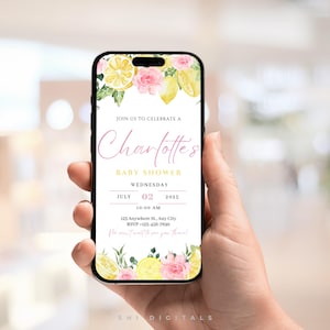 editable pink floral lemon baby shower mobile invitation summer citrus lemon baby shower invitation lemonade baby shower invitation FL01