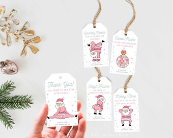 Funny Santa Gift Tags Printable Holiday Favor Tags Instant Download Editable Christmas Thank You Tags Pink Christmas Tags