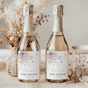 etichetta champagne fiori selvatici etichetta vino baby shower etichetta mini champagne floreale baby shower etichetta modificabile etichetta vino champagne fiori selvatici