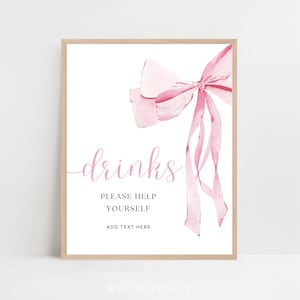 Letrero de bebida con lazo rosa para baby shower
