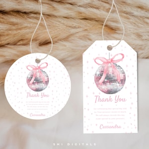 disco ball thank you tag editable favor tag printable disco ball birthday round favor tags minimal disco ball gift favor tags printable DB01