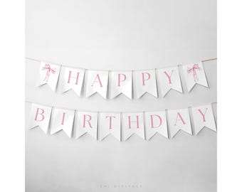 Pink Bow Happy Birthday Banner PB01