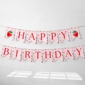 berry first happy birthday banner printable 1st birthday banner berry first 1st birthday decor pink gingham berry first banner BF01
