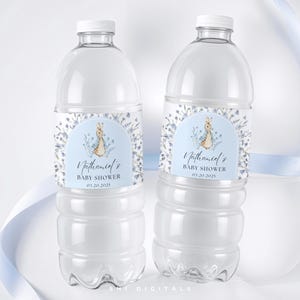 blue peter rabbit water bottle label editable peter rabbit baby shower labels water label easter bunny sticker water bottle labels PR01