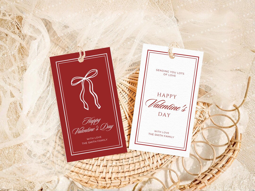 Editable Happy Valentine's Day Gift Tag Template Red Bow Valentine's ...