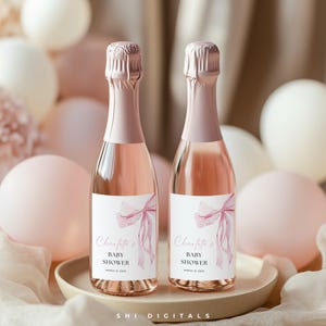 etichetta champagne fiocco rosa etichetta vino baby shower mini etichette champagne rosa baby shower tag modificabile etichette champagne rosa etichetta vino elegante