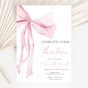 pink coquette 13th birthday invitation tween pink bow 13th birthday coquette 13th birthday invitation pink bow template trendy ribbon invite