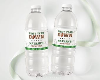Football water bottle label editable first year down water labels sticker template football boy birthday party FB01