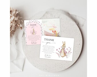 pink peter rabbit thank you card template printable thank you card girl peter bunny card peter bunny thank you card easter baby shower PR02