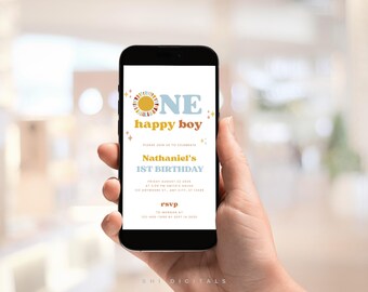 One Happy Boy 1st Birthday Mobile Invitation OHB01