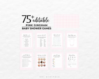 75+ Editable Pink Gingham Baby Shower Game Bundle BG02 Pink Gingham Party Games Bundle
