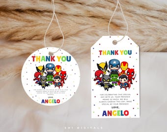 Editable Superhero Thank You Tags Template SH01
