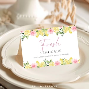 floral lemon labels editable template baby showers lemonade custom food tent cards printable summer citrus lemon food labels template FL01