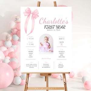pink bow birthday milestone sign pink bow 1st birthday milestone board milestone poster printable baby my first year stats pink bow girl