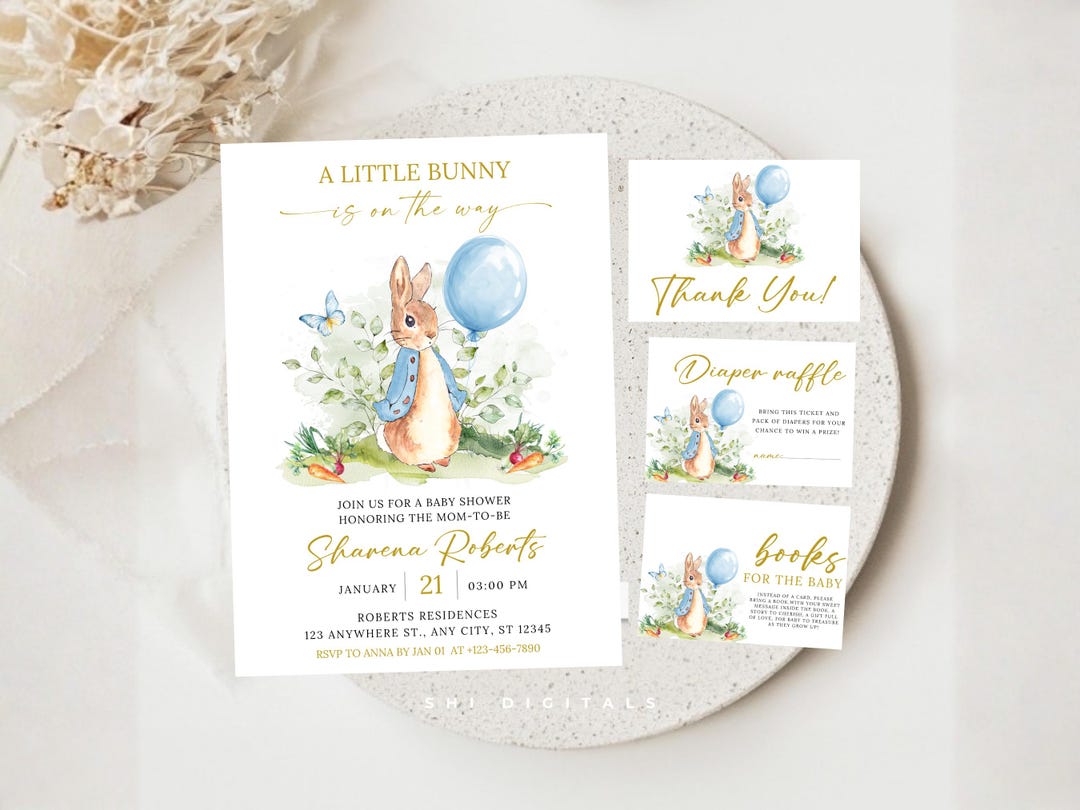 Blue Peter Rabbit Invitation Bundle Diaper Raffle Card Peter Rabbit ...