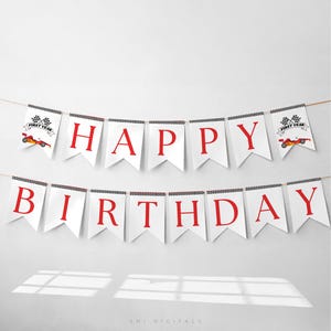 editable fast one happy birthday banner printable 1st birthday banner racing car 1st birthday decor  baby fast one happy birthday banner