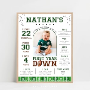 Football 1st Birthday Milestone Poster First Down My First Year Stats Party FB01