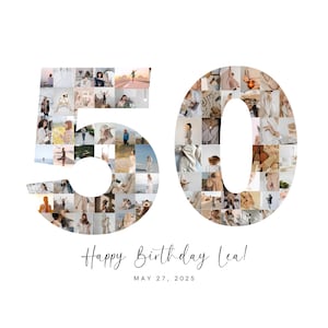 Affiche photo modifiable des 50 ans, collage de photos d'anniversaire personnalisé, collage de numéros des 50 ans, cadeau 50 ans, affiche des 50 ans