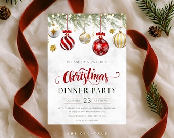 Retro Christmas Dinner Party Invitation Template Editable in Canva Instant Download Christmas Invitation