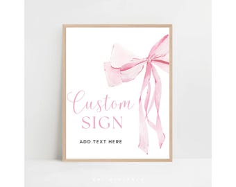 pink bow baby shower sign pink bow bridal shower editable signs custom sign portrait printable 1st birthday signs pink bow table signs PB01
