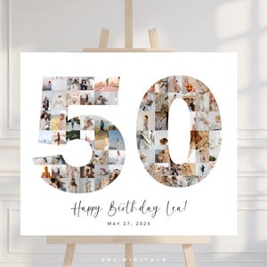 Affiche photo modifiable des 50 ans, collage de photos d'anniversaire personnalisé, collage de numéros des 50 ans, cadeau 50 ans, affiche des 50 ans