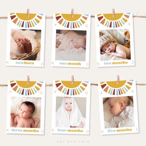 one happy boy birthday banner one happy boy milestone photos retro sun birthday decor printable one happy boy monthly photo banner OHB01