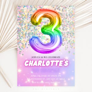 3 Geburtstag einladen vorlage glitzer 3 geburtstag einladung regenbogen folie 3 geburtstag einladung 3 jahre alt hochglanz vorlage