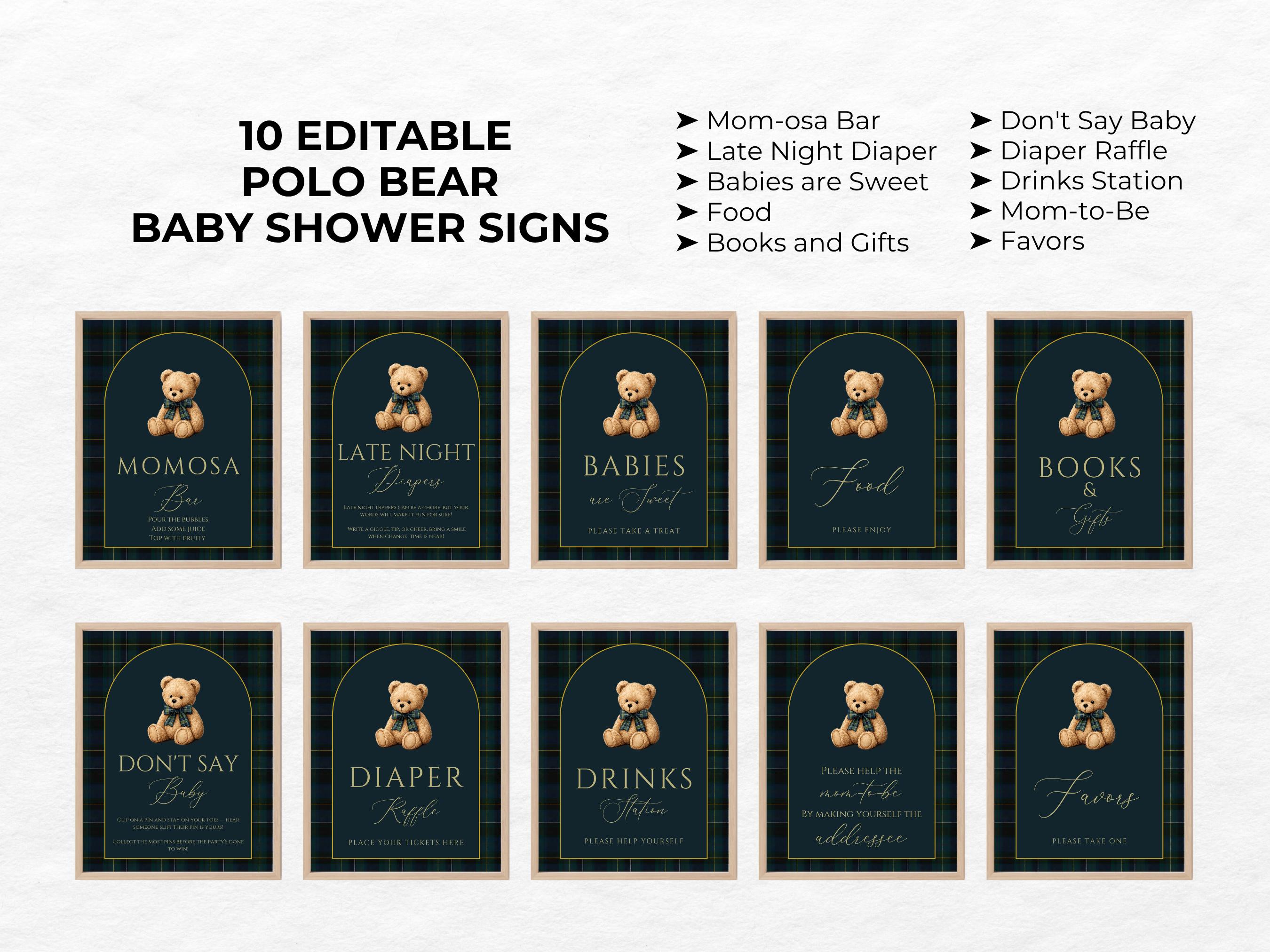 Editable Luxury Polo Teddy Bear Baby Shower Bundle Polo Baby Shower ...