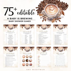 75+ brewing coffee baby shower games printable coffee beans baby shower party games a baby is brewing activity games editable fun games BC01