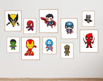 Superhero Nursery Art Prints Set of 10 Wall Art Poster