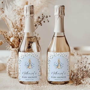 Etichetta per champagne Peter Rabbit, etichetta per vino per baby shower, mini etichetta per champagne Peter Rabbit, etichetta per champagne pasquale modificabile BPR01