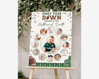 Football 1st Birthday Milestone Poster First Down Party FB01