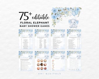 75+ Floral Elephant Baby Shower Games Bundle EP01