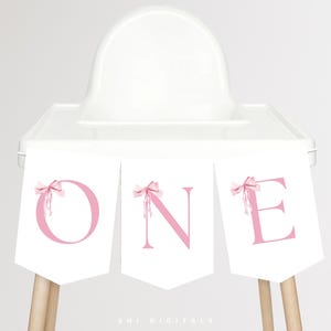 pink bow high chair banner printable 1st birthday banner for high chair pink bow 1st birthday decor birthday high chair banner  PB01
