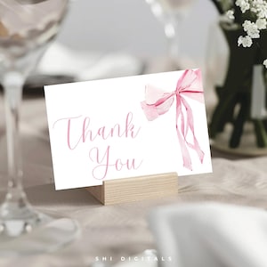 editable pink bow thank you card template printable thank you card pink bow baby shower thank you card pink bow thank you card girl PB01