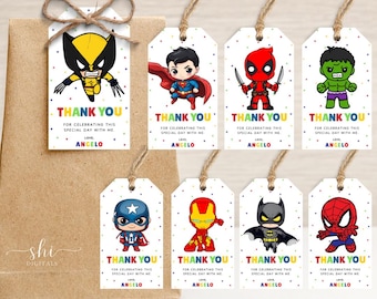 Superhero Thank You Tags Editable Birthday Favor Tags SH01 Superhero Favor Tags Superhero Gift Tags