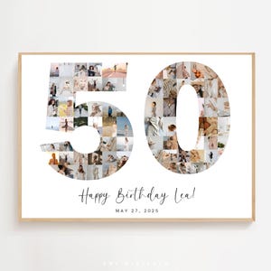Affiche photo modifiable des 50 ans, collage de photos d'anniversaire personnalisé, collage de numéros des 50 ans, cadeau 50 ans, affiche des 50 ans