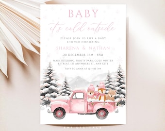 Baby it's cold outside uitnodiging roze winter babyshower uitnodiging