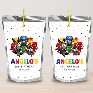 superhero juice label tag editable superhero template birthday juice pouch labels printable juice label tag superhero bundle template