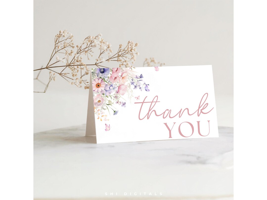 Editable Wildflower Thank You Card Template Printable Thank You Card ...