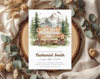 Editbale National Park Baby Shower Invitation Woodland Let the Adventure Begins Invitation Template NP01