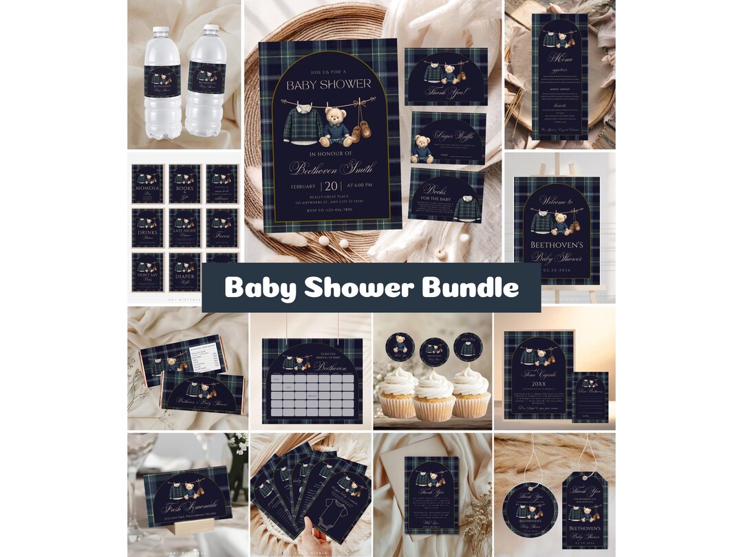 Editable Luxury Polo Teddy Bear Baby Shower Bundle Polo Baby Shower ...